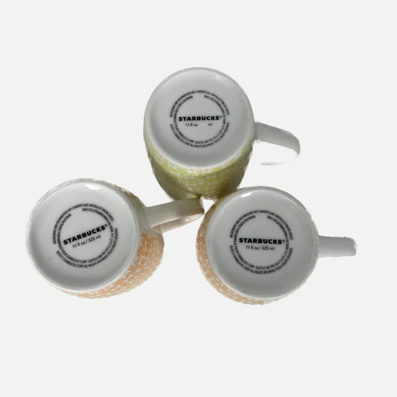 Starbucks Set of three Coffee Tea Mugs Geometric Pattern 11 oz. Orange Green - Picture 3 of 6